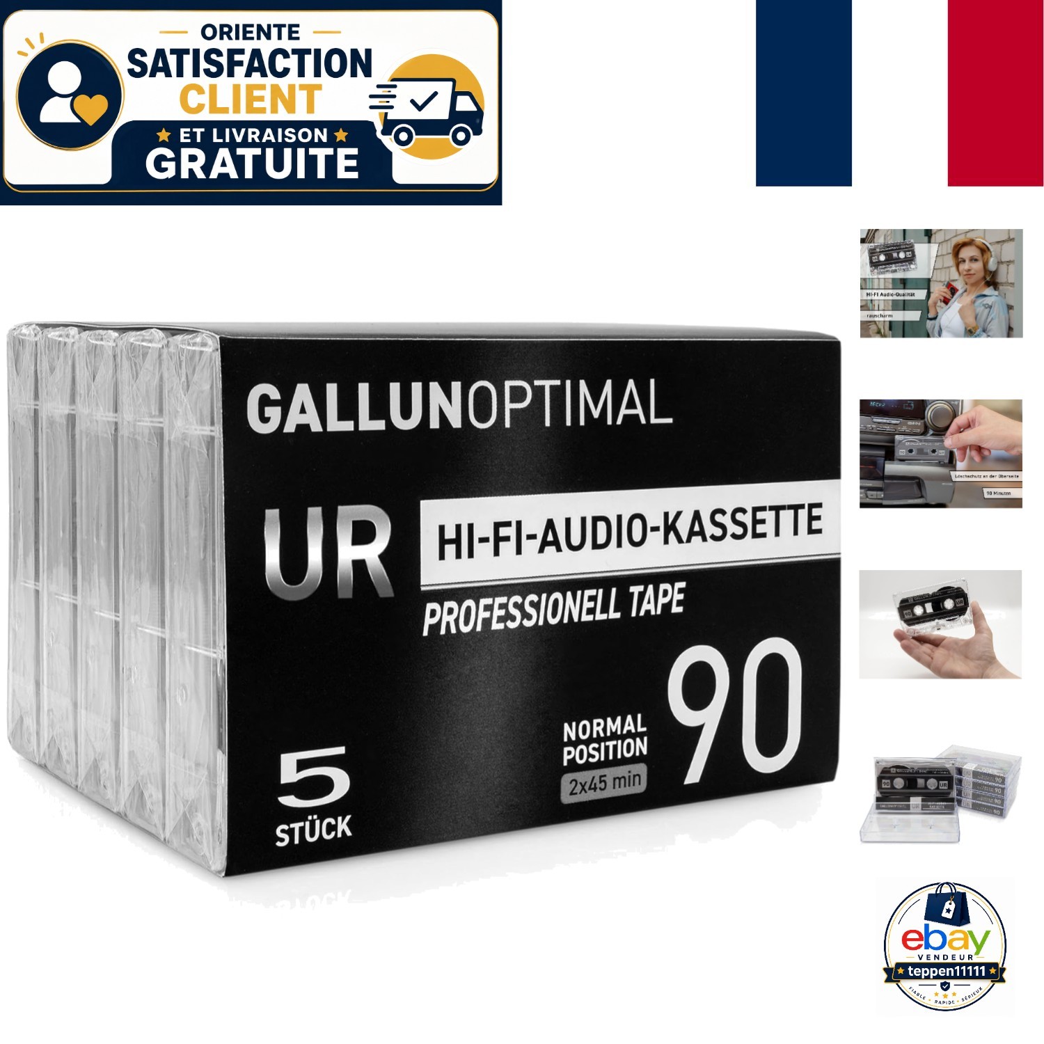 Cassettes 90 minutes Gallunoptimal UR90 audio rechargeables pour dictaphone et musique