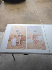 Lot Of Two 14x24" John Cheng Offset Lithographs of Japanese Women in Gardens