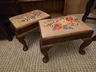 Pair Of Vintage Tapestry Floral Footstool French Leg Stool