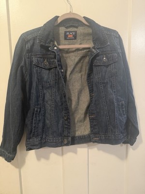 Place Boys Blue Denim Jacket L (10/12) Button Front Collared Pockets