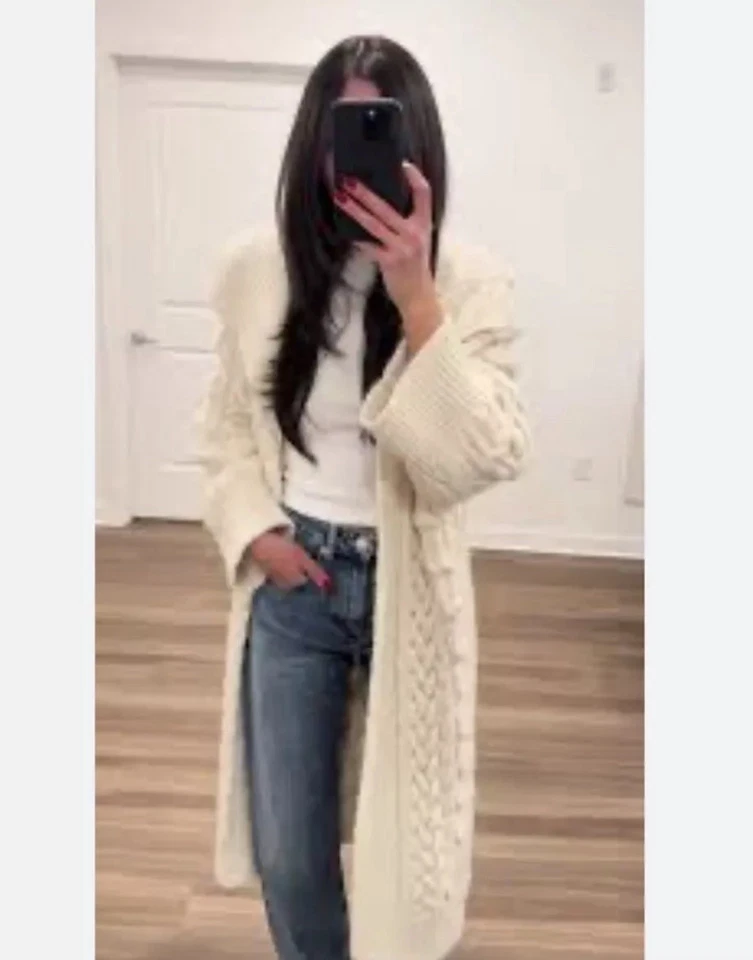 ZARA TEXTURED KNIT COAT CHUNKY NWT ECRU 3859/118 Size M - Image 3 of 4