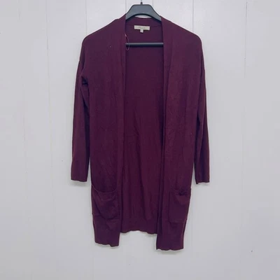 Peacocks Open Front Cardigan Women’s Size 8 Burgundy Front Pocket Long Sleeve - Image 1 of 4
