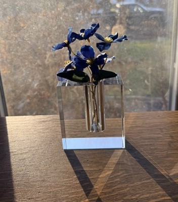 Vintage Modernist Block Lead Crystal Bud Vase