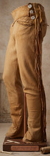 Men Native American Western Buckskin Buffalo Leather Ragged Fringe Pants