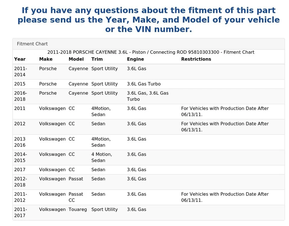 2011-2018 PORSCHE CAYENNE 3.6L - Piston / Connecting ROD 95810303300 - Image 4 of 4