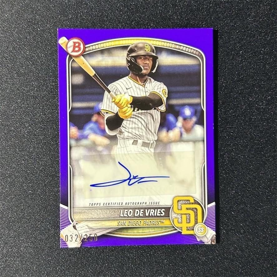 Topps 2025 Bowman Leo De Vries #BPA-LD Padres Purple /250 Autograph RC