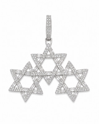 Vatertag Geschenk 5,88ct Moissanit Triple Davidstern Anhänger 925 Silber Iced