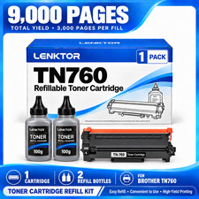 TN760 Toner Refill Kit With 2 Bottles BK for HL-L2350DW HL-L2370DW MFC-L2750DW