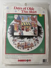 Vtg Dimensions Days Of Olde Christmas Tree Skirt Counted Cross Stitch