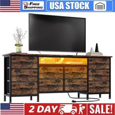 63" 10-Drawer Dresser with LED Lights Power Outlets Wide Fabric Dresser Stand
