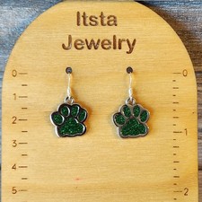 Dog Paw Print Earrings Sparkle Sterling Silver Earwires Dog Mom E076