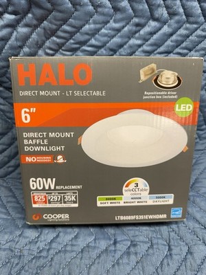 Halo 6'' Direct Mount Baffle Downlight LED SeleCCTable Dimmable Energy Star White