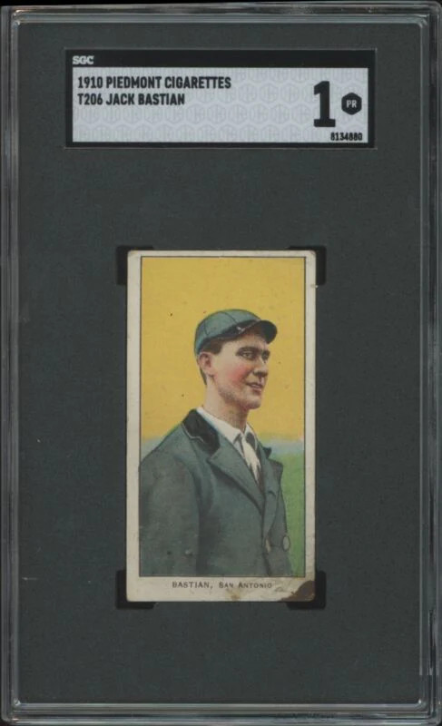 1909 T206 JACK BASTIAN NNO POOR SL PIEDMONT 350 SGC 1 SAN ANTONIO BRONCHOS