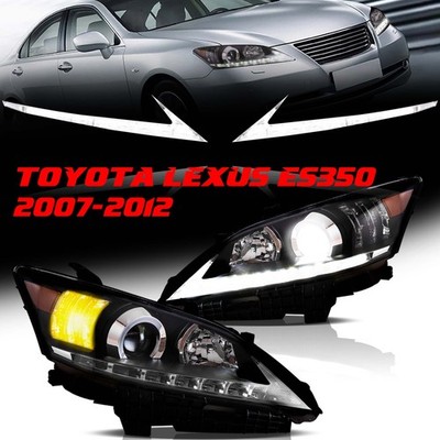 Dual Beam Lens Headlights For 2010 -2012 Lexus ES350 Black Housing Pair LED DRL