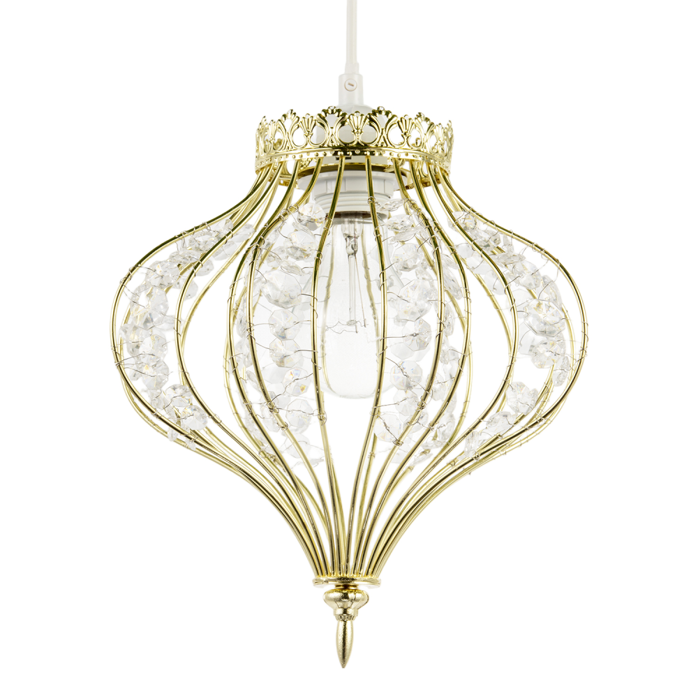 Unique Teardrop Shiny Gold Pendant Lamp Shade with Clear Acrylic Beads by Hap...