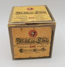 Pelican Tinte Gunther Wagner 1897 Antique Ink Bottle Pen Rest 50ml Black Germany