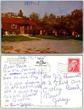 Valley View Cabins Motel Rustic Log Buildings Lawn Chairs Postcard