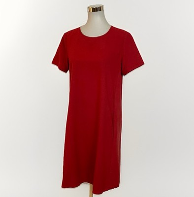 Eileen Fisher Size XS Short Sleeve Shift Dress Serrano Red Silk Round Neck