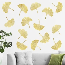 Mfault Gold Leaves Wall Decals Stickers, Ginkgo Leaf Botanical 