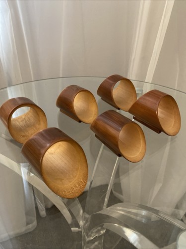 Juego de 6 servilleteros redondos de madera MCM de bambú de colección Itos Japón ¡Raro! - Imagen 3 de 23