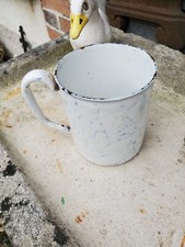 grand pot mug tasse  Émaillé Ancien marbrure blanc et bleu