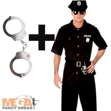 American Cop Mens Fancy Dress US Police Officer Uniform Adults Costume Outfit