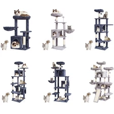 VEVOR Cat Tree 31.4-72" Cat Tower with Cat Condo Sisal Scratching Post Grey