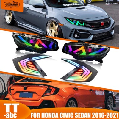 LED Headlights Tail Lights For 2016-21 Honda Civic Rear Lamp Sequential Evil Eye