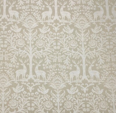 BALLARD DESIGNS KENNEDY STONE BEIGE FLORAL FOREST ANIMALS FABRIC BY YARD 54''W