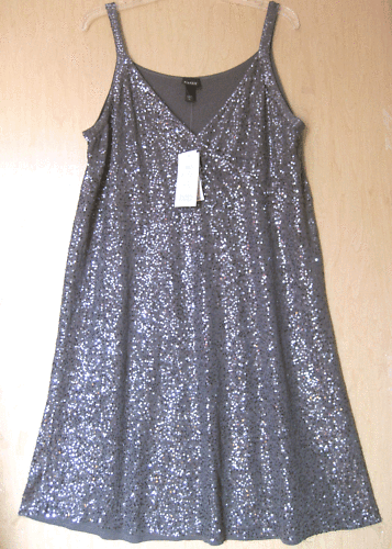 BNWT $438 EILEEN FISHER Silk Cotton Sequin Sparkle STEEL Gray Evening Dress L - Picture 3 of 10