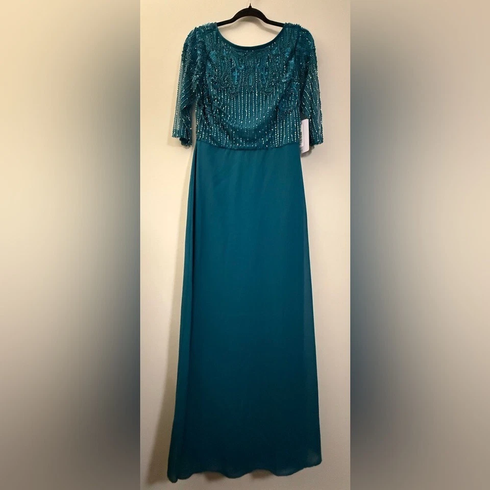 NWT JS Collections Opal Beaded 1/2 Sleeve Evening Gown Dress in Teal Blue - 4 - Image 3 of 4