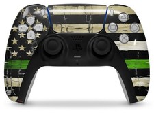 Skin Sony PS5 Controller Painted Faded and Cracked Green Line USA American Flag