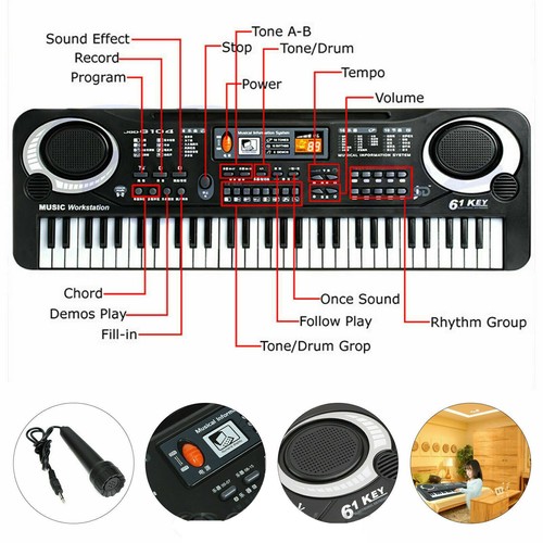 61 Tasten Digital Keyboard E-Piano Elektrisch Klaviertastatur Kinder Einsteiger - Bild 5 von 12