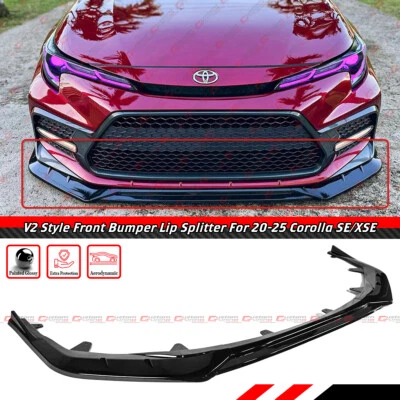 For 2020-26 Toyota Corolla Sedan SE XSE V2 Gloss Black Front Bumper Lip Splitter - Image 1 of 4