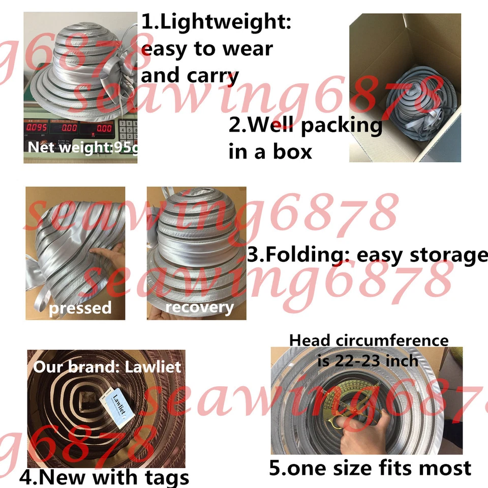 A214 Womens Church Wedding Kentucky Derby Satin Ribbon Feather Floral Sun Hats  - Image 4 of 4