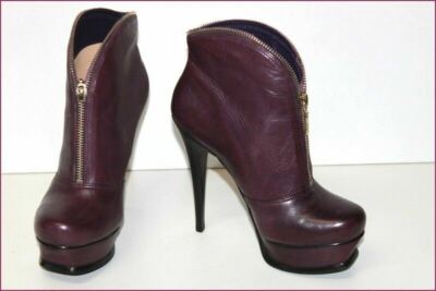 VIA UNO Boots Purple Leather High Heels Wedge Soles Size 37 VGC