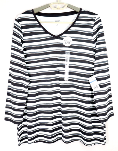 NWT KIM ROGERS Women's 100% Cotton Long Sleeve Blouse Striped Multicolor Size XL