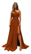 Clothfun Women's One Shoulder Bridesmaid Dresses with Pockets Long Slite
