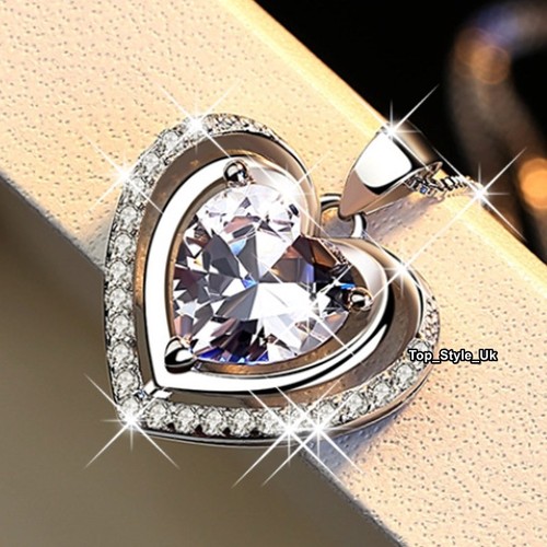 Sparkling Crystal Heart & 925 Silver Necklace Presents for Women Girls Ladies Z3 - Picture 3 of 11