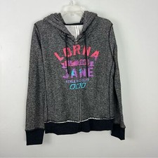Lorna Jane Zip Up Hoodie Womens XL Gray Black Graphic
