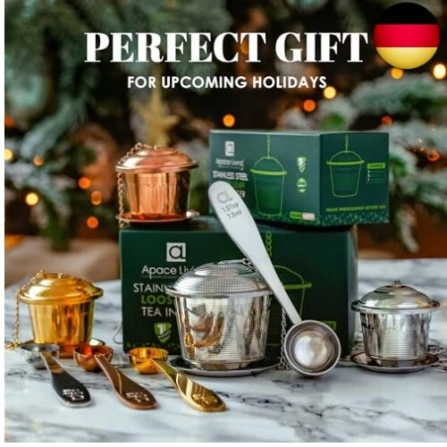 Apace Teesieb (2er Set) mit Teeschaufel und Abtropfschale – Ultrafeines Tee-Ei a - Bild 2 von 4