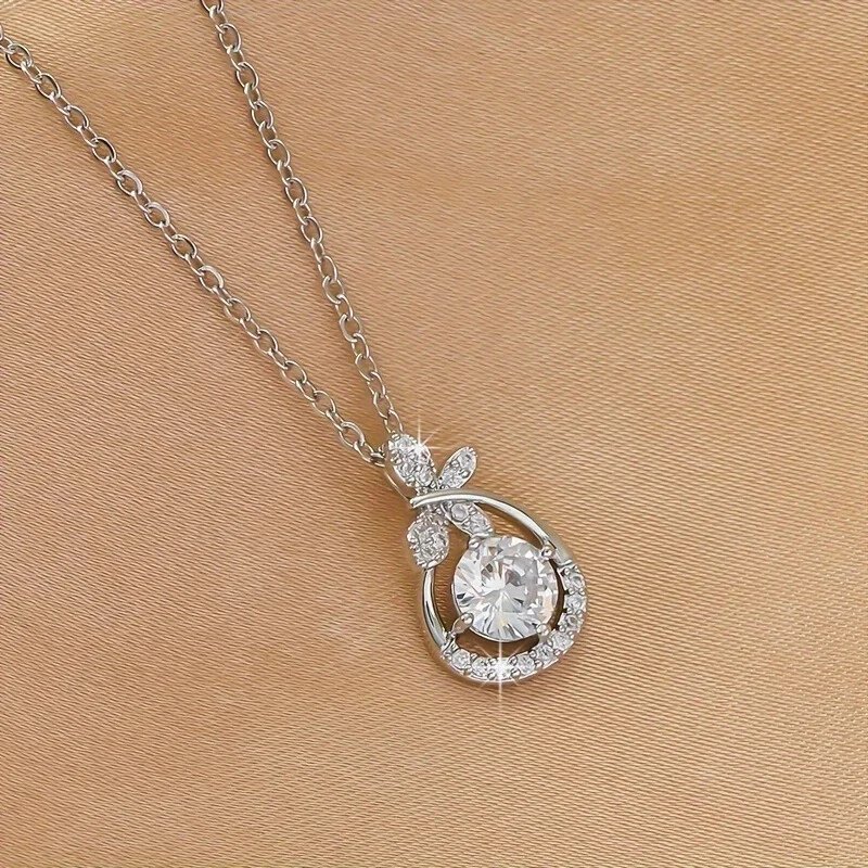 Conjunto de brinco feminino colar folheado a ouro branco 14K testador redondo passe moissanita - Imagem 2 de 4