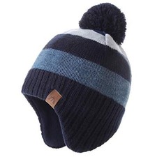 Baby Boys Girls Knit Hats Winter Fleece Skiing Winter 6-12 Months Blue Stripe