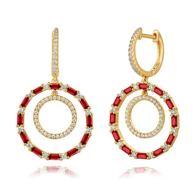Ohrringe 1,59 Karat natürlicher Rubin & Diamant G SI 14K Gelbgold