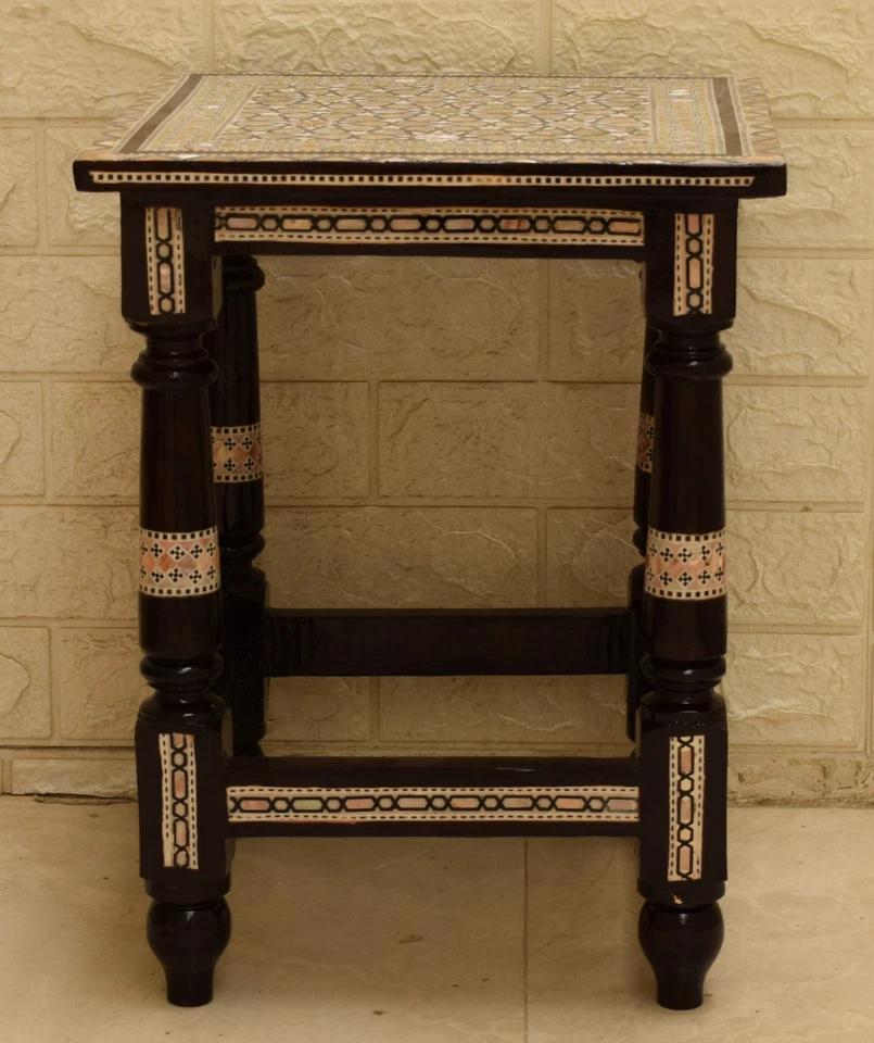 Egyptian Side Table, 14" Square Moroccan Mother of Pearl Bedside Coffee Table - Image 2 of 4