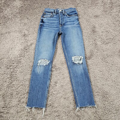 Redone Jeans Womens 24 Ankle Crop High Rise 90s Distressed Stretch 22x25