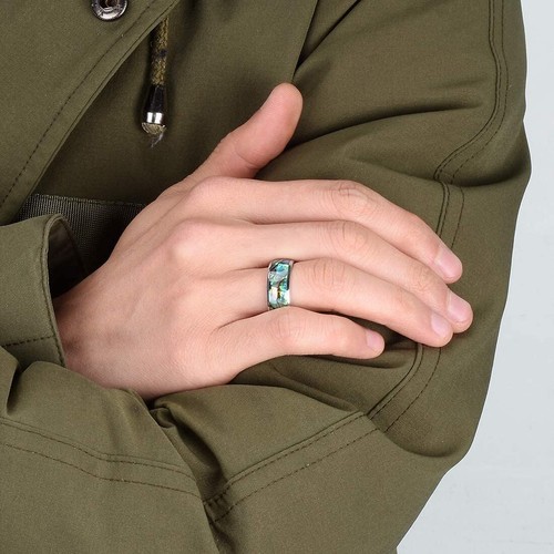 Ebay Wedding Rings Mens or Unisex 8mm Domed Silver Tungsten Abalone Wedding Band - Picture 4 of 6