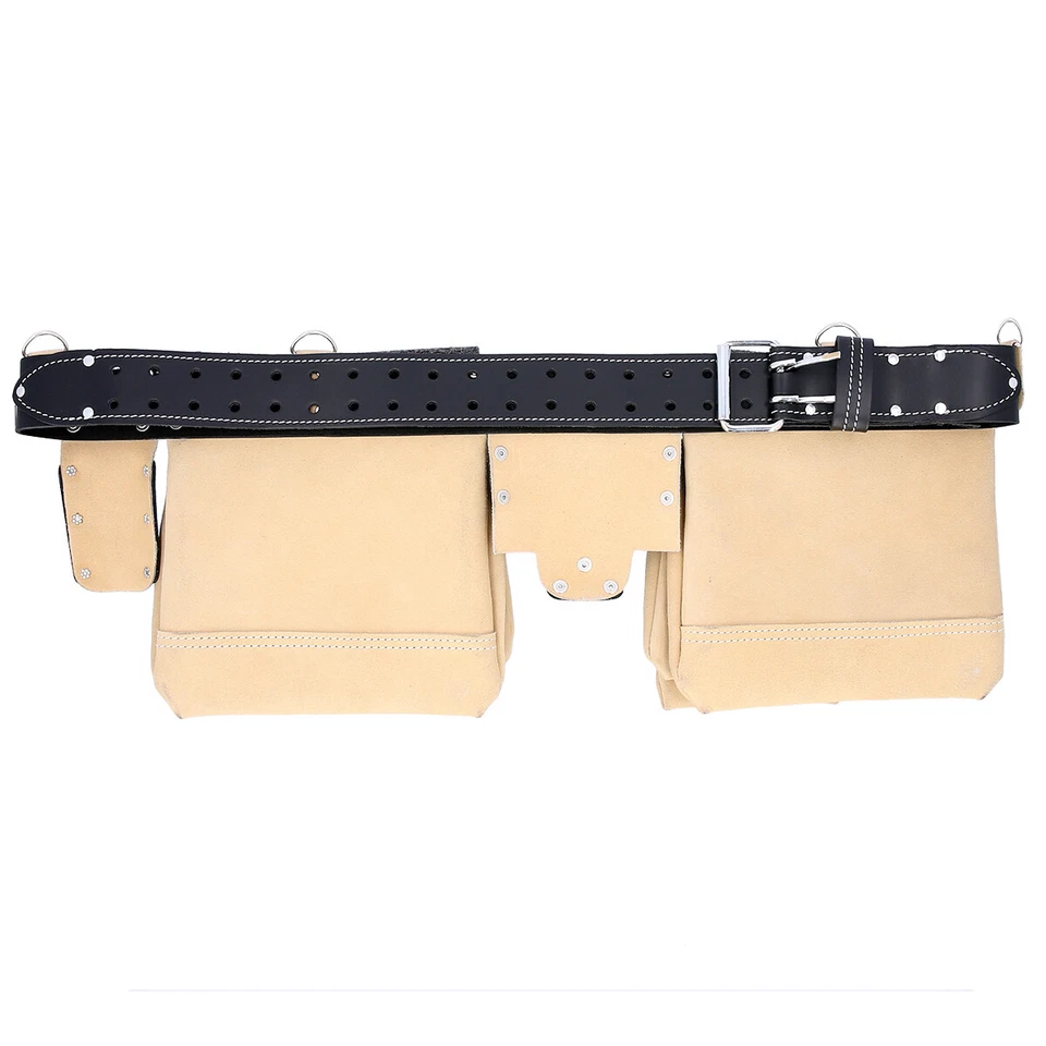 Leather Tool Belt 12 Pocket Pouch with Double Hammer Loop and Leather Belt - Image 4 of 4