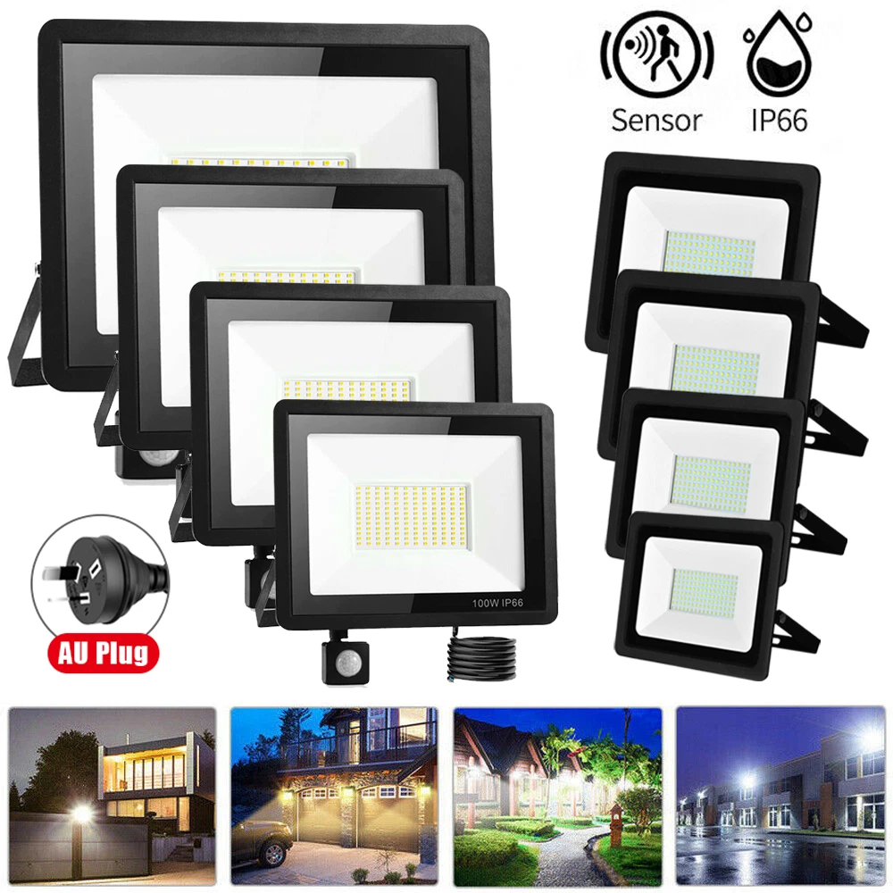 LED Flood Light Sensor Floodlight AU Plug IP66 Outdoor Security Lamp Spotlight