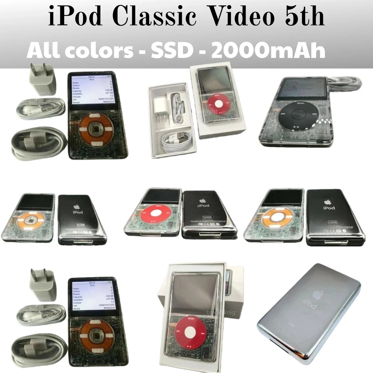 NEW Enhanced Clear iPod Classic Video 5th 5.5 Gen 256GB /512GB/1TB